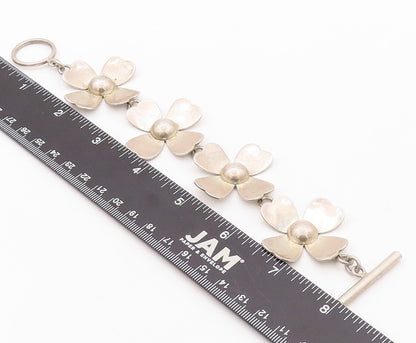 925 Sterling Silver Vintage Bracelet Solid Cutout Flowers Toggle Lock  BT10793