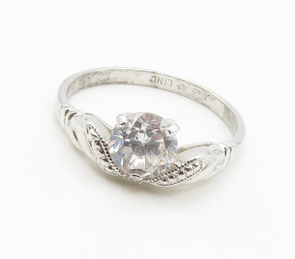 925 Sterling Silver  Round Cut Cubic Zirconia Solitaire Ring Sz 9.5  RG15493