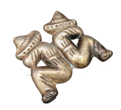 925 Silver  Vintage Double Figure With Hat Facing Back Brooch Pin  BP9955
