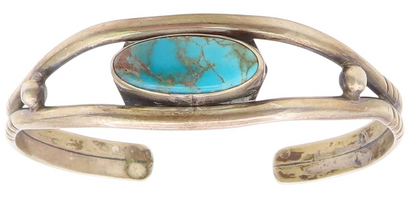 NAVAJO 925 Sterling Silver Vintage Split Band Oval Turquoise Bracelet  BT10028