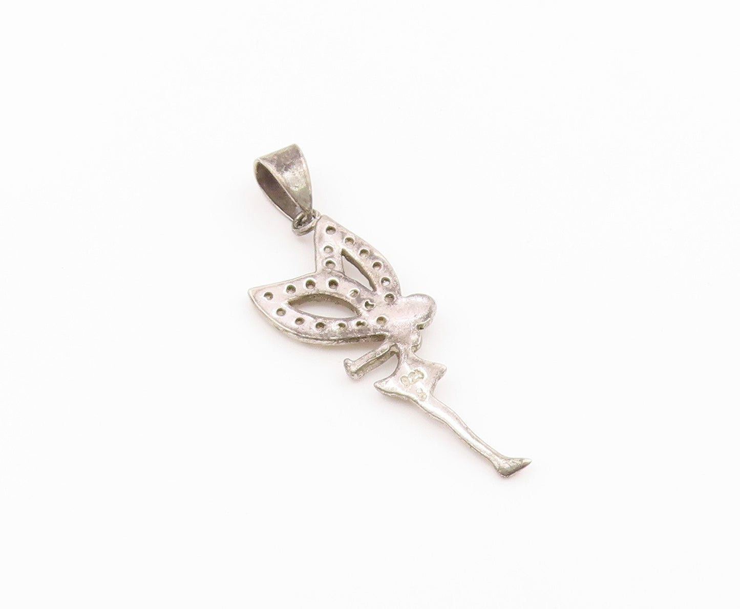 925 Sterling Silver  Vintage Dainty Fairy With Topaz Wings Pendant  PT21106