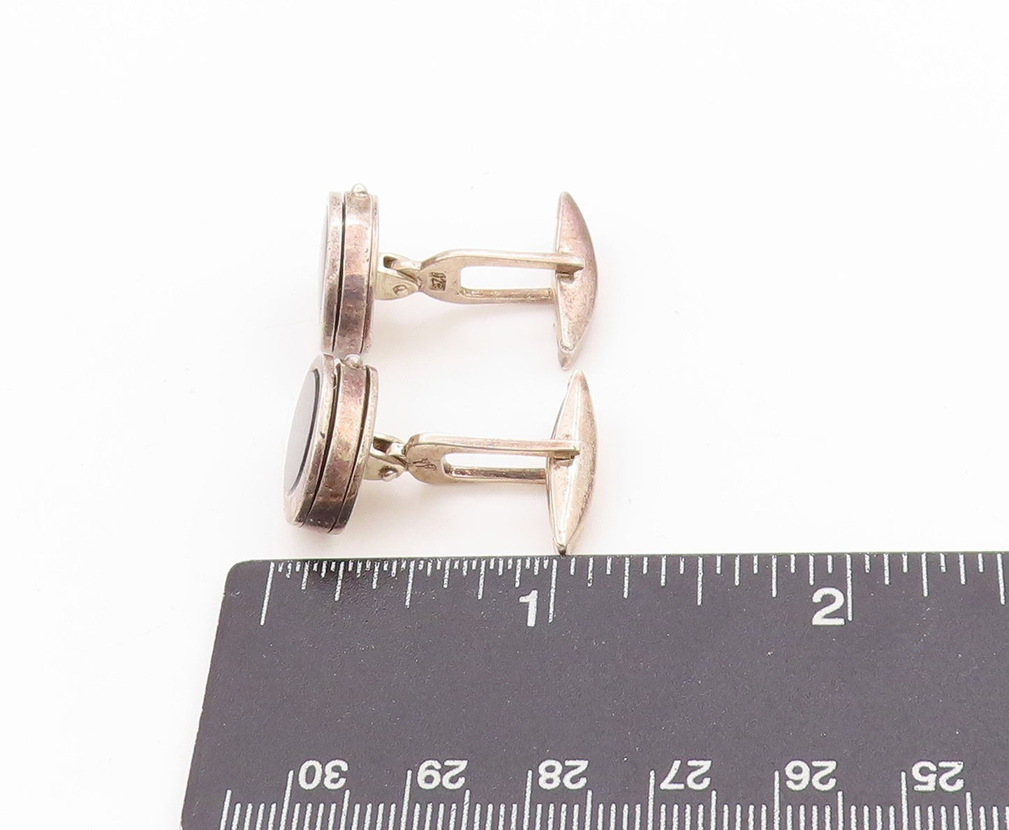 925 Sterling Silver Vintage Cuff Links Black Onyx Minimalist Sleek Pairs  TR3994