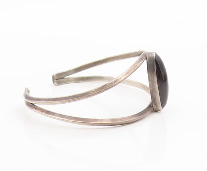 925 Sterling Silver Vintage Bracelet Oval Black Onyx Split Shank Cuff  BT11992