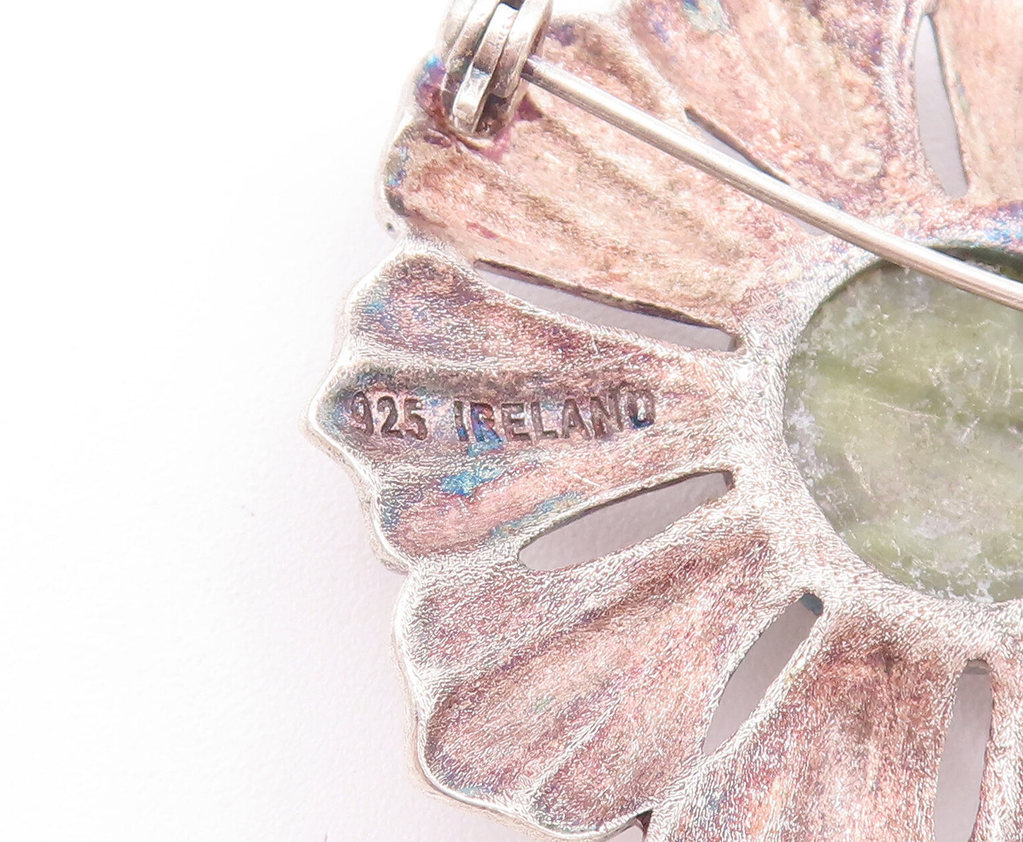 925 Sterling Silver Vintage Brooch Pin Ireland Connemara Marble Flower  BP10774