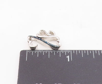 925 Silver  Vintage Genuine Blue & White Diamonds Love Hearts Pendant  PT19813