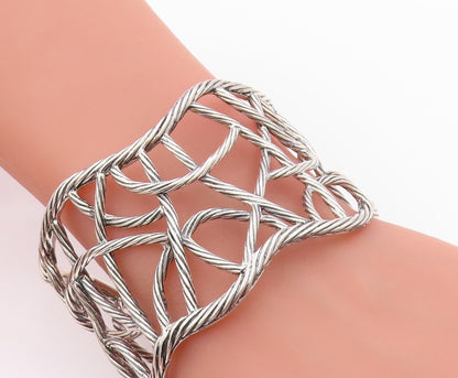925 Sterling Silver Vintage Bracelet Cutout Twisted Ropes Woven Cuff  BT11358