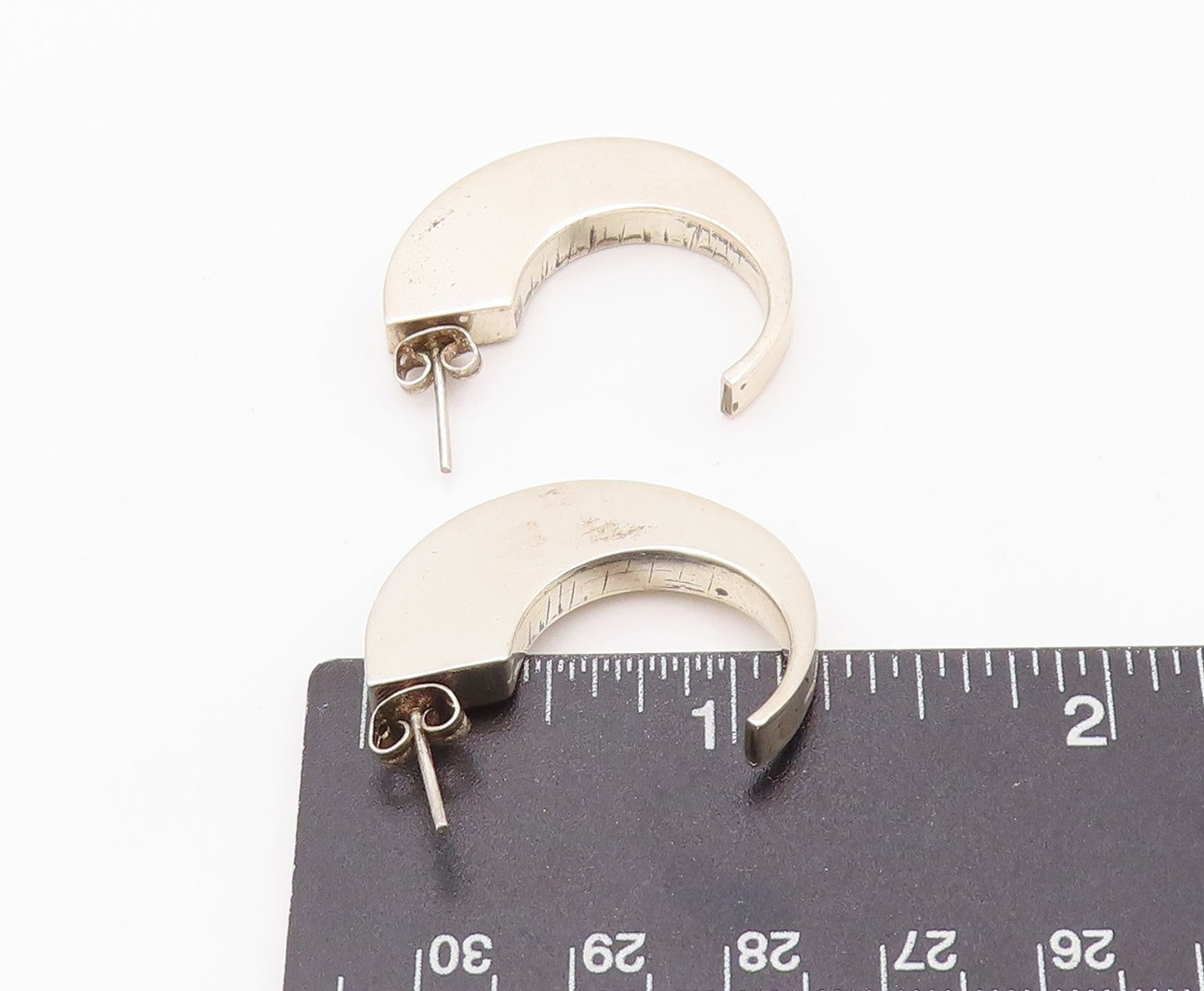 925 Sterling Silver Vintage Earrings Animal Tooth Design Open Hoops  EG13511