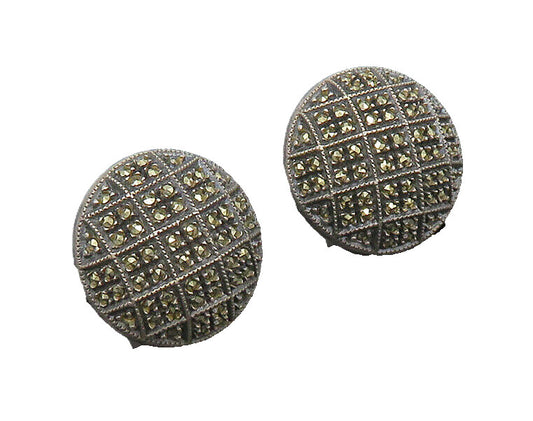 JUDITH JACK 925 Sterling Silver  Vintage Marcasite Dome Drop Earrings  EG10536