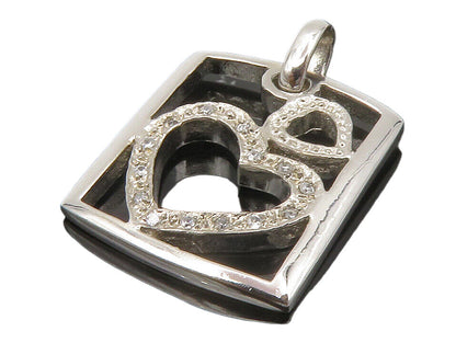 925 Sterling Silver  Vintage Shiny Topaz Open Love Hearts Pendant  PT10962