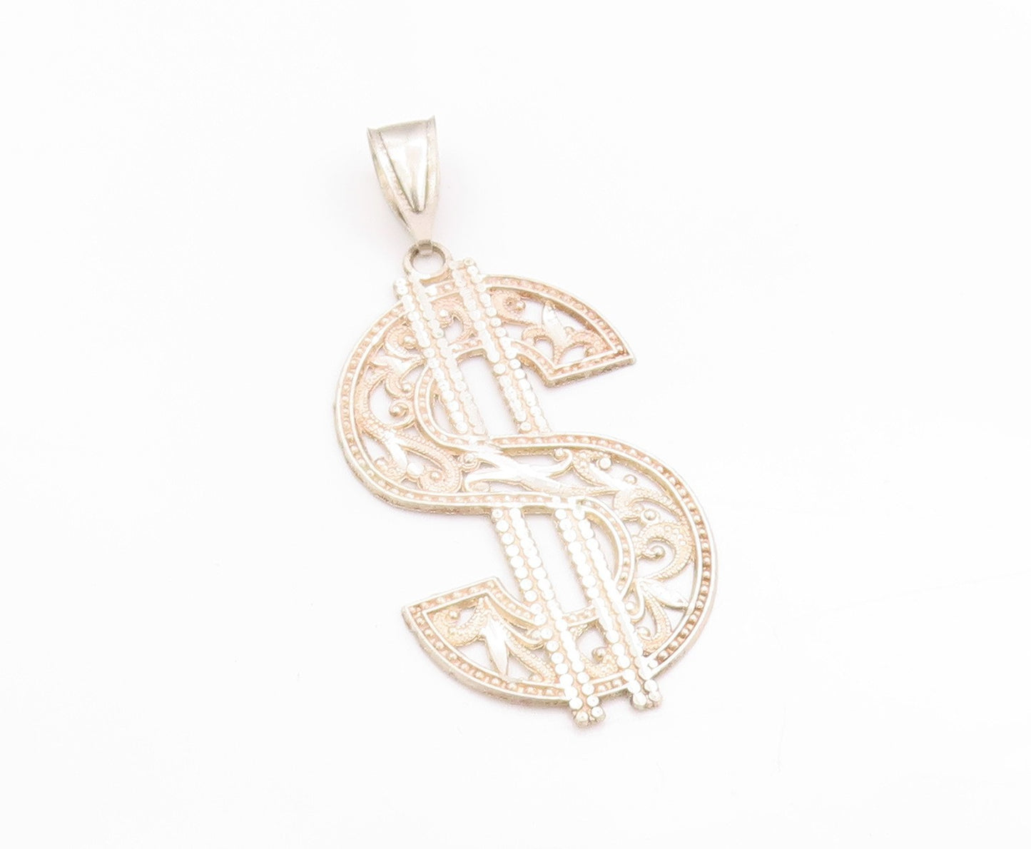 925 Sterling Silver Vintage Pendant Large Filigree Dollar Sign Cut Out  PT24947