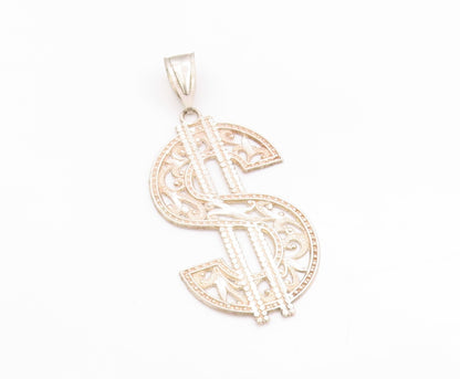 925 Sterling Silver Vintage Pendant Large Filigree Dollar Sign Cut Out  PT24947