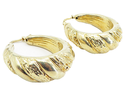 925 Sterling Silver  Shiny Gold Plated Hollow Textured Hoop Earrings  EG4160