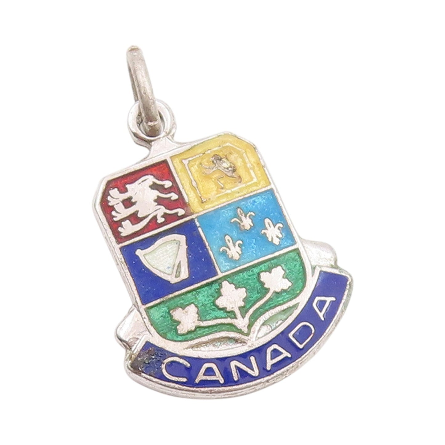 925 Sterling Silver Vintage Pendant Enameled Coat of Arms of Canada  PT24534