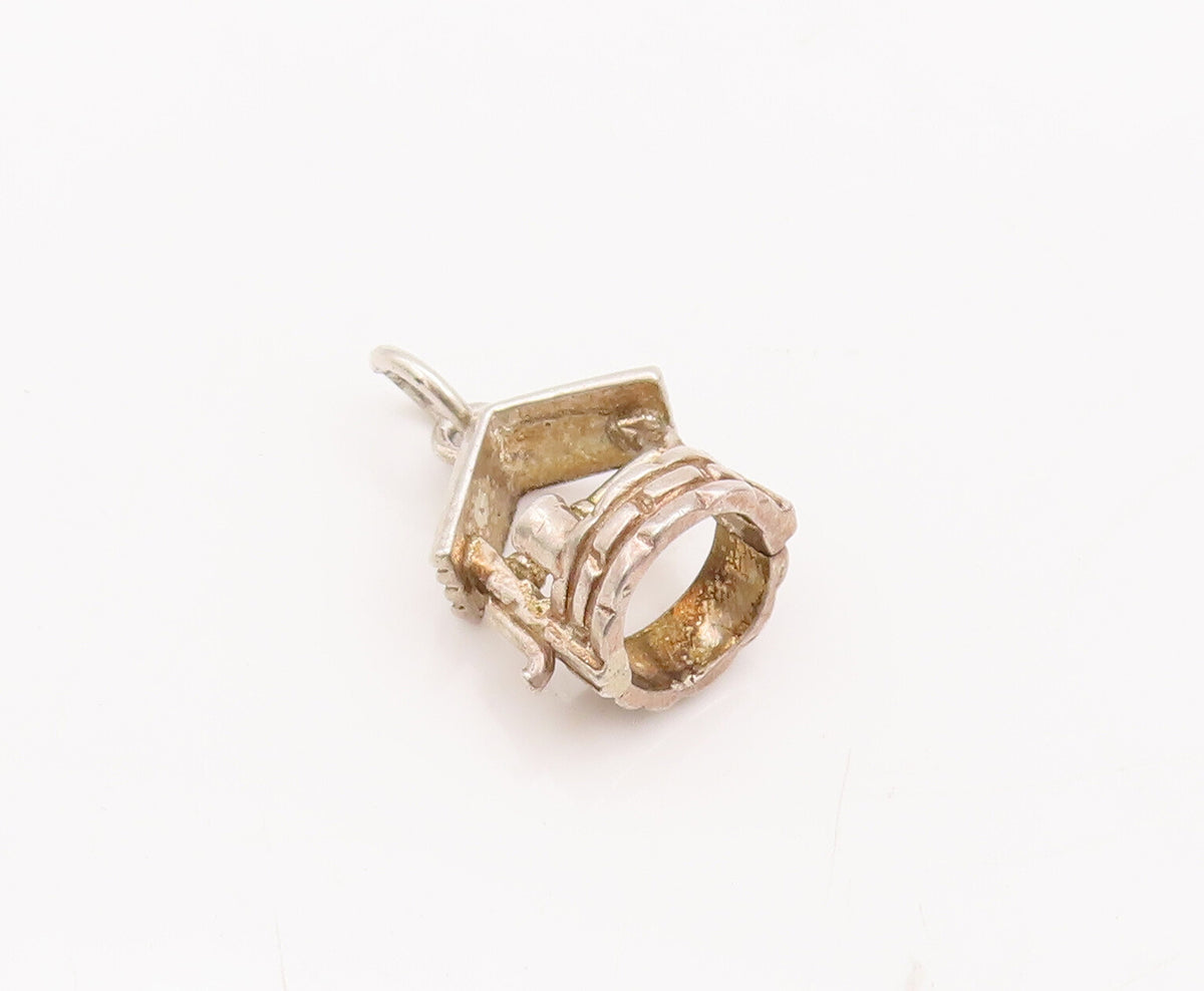 925 Sterling Silver Vintage Pendant Solid 3D Carved  Water Well Charm  PT23043