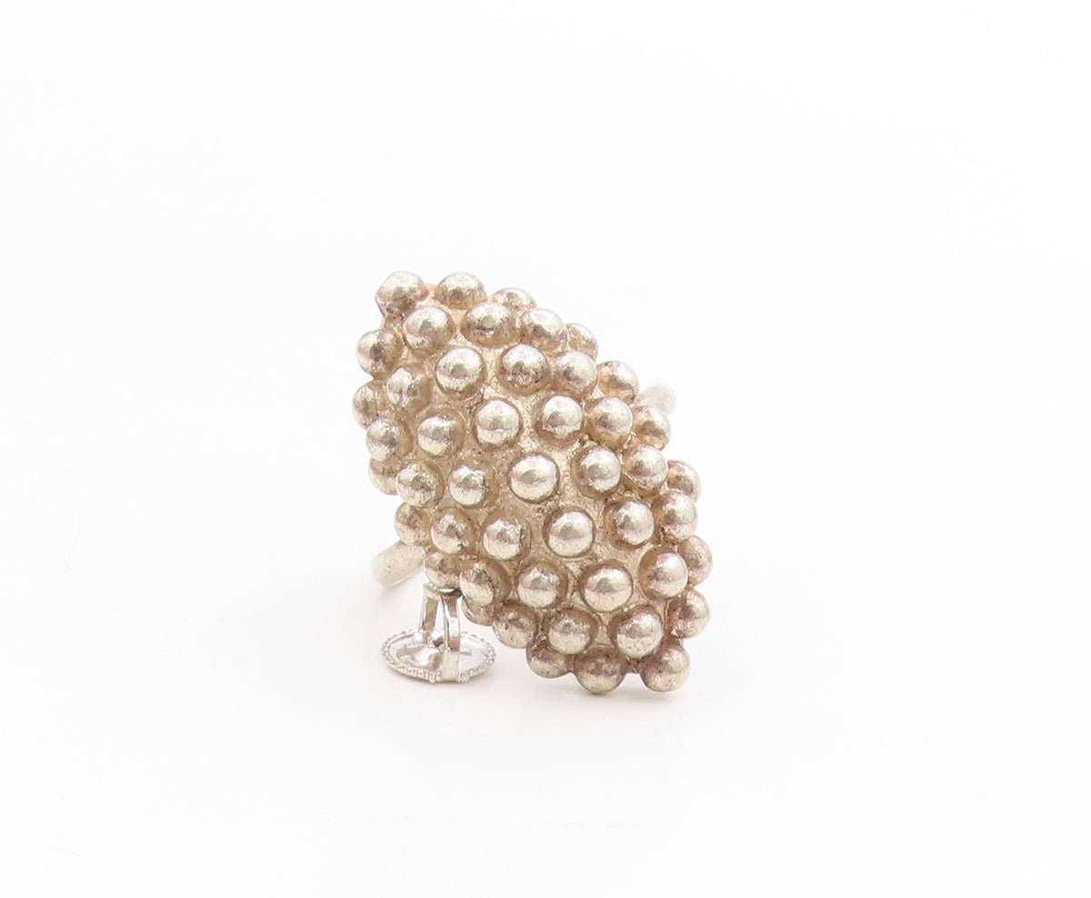 925 Sterling Silver Vintage Ring Marquise Shape Beaded Cluster  Sz 7  RG34152