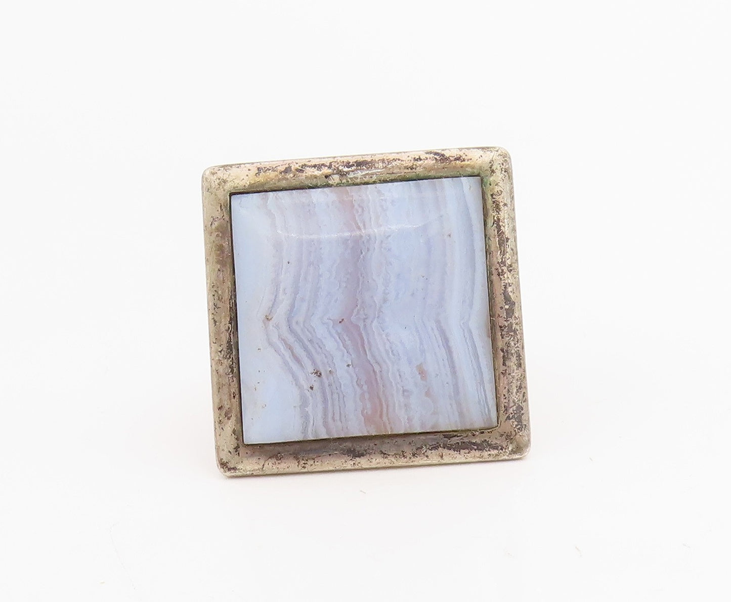 925 Sterling Silver Vintage Ring FINLAND Lace Agate Geometric Band Sz 7 RG34806