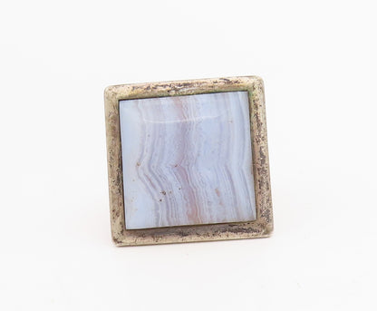 925 Sterling Silver Vintage Ring FINLAND Lace Agate Geometric Band Sz 7 RG34806