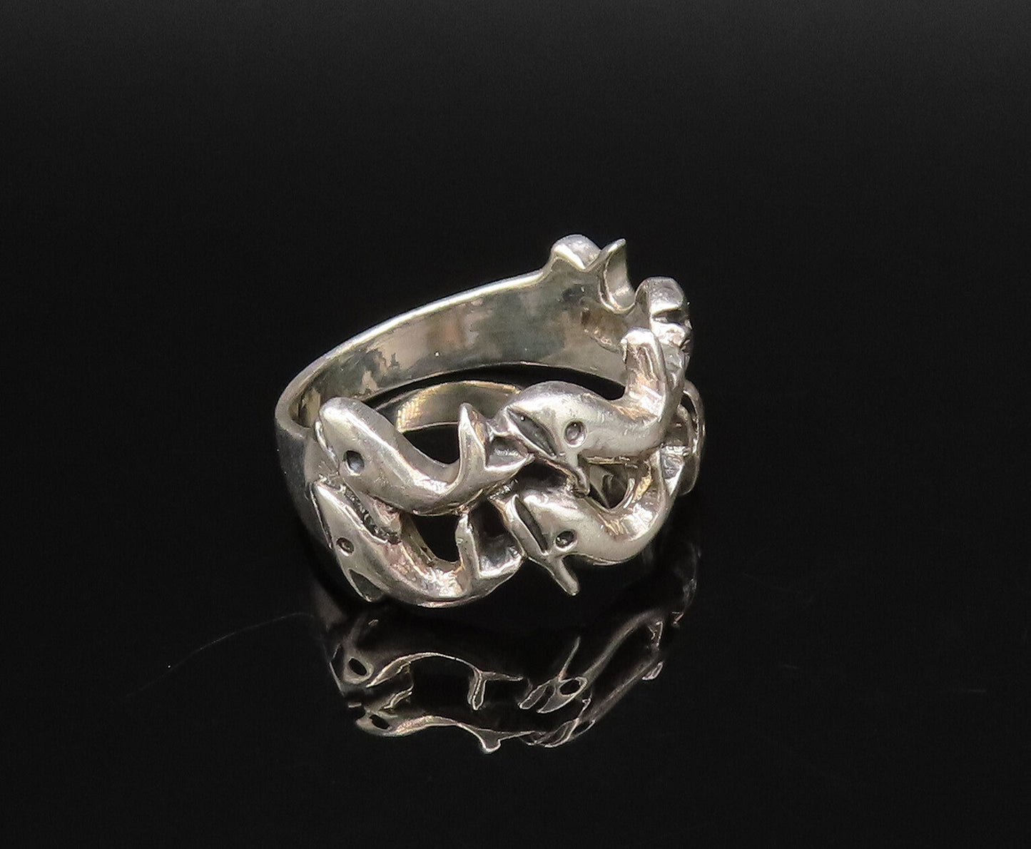 925 Sterling Silver  Vintage Double Row Whale Cutout Band Ring Sz 4.5  RG25775