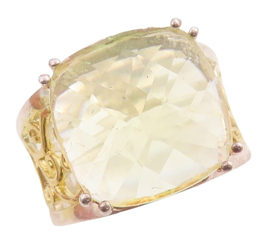14K Gold 925 Sterling Silver Vintage Ring Swirly Cutout Citrine  Sz 7  RG30950