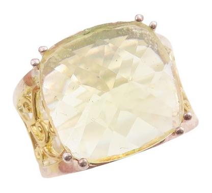 14K Gold 925 Sterling Silver Vintage Ring Swirly Cutout Citrine  Sz 7  RG30950