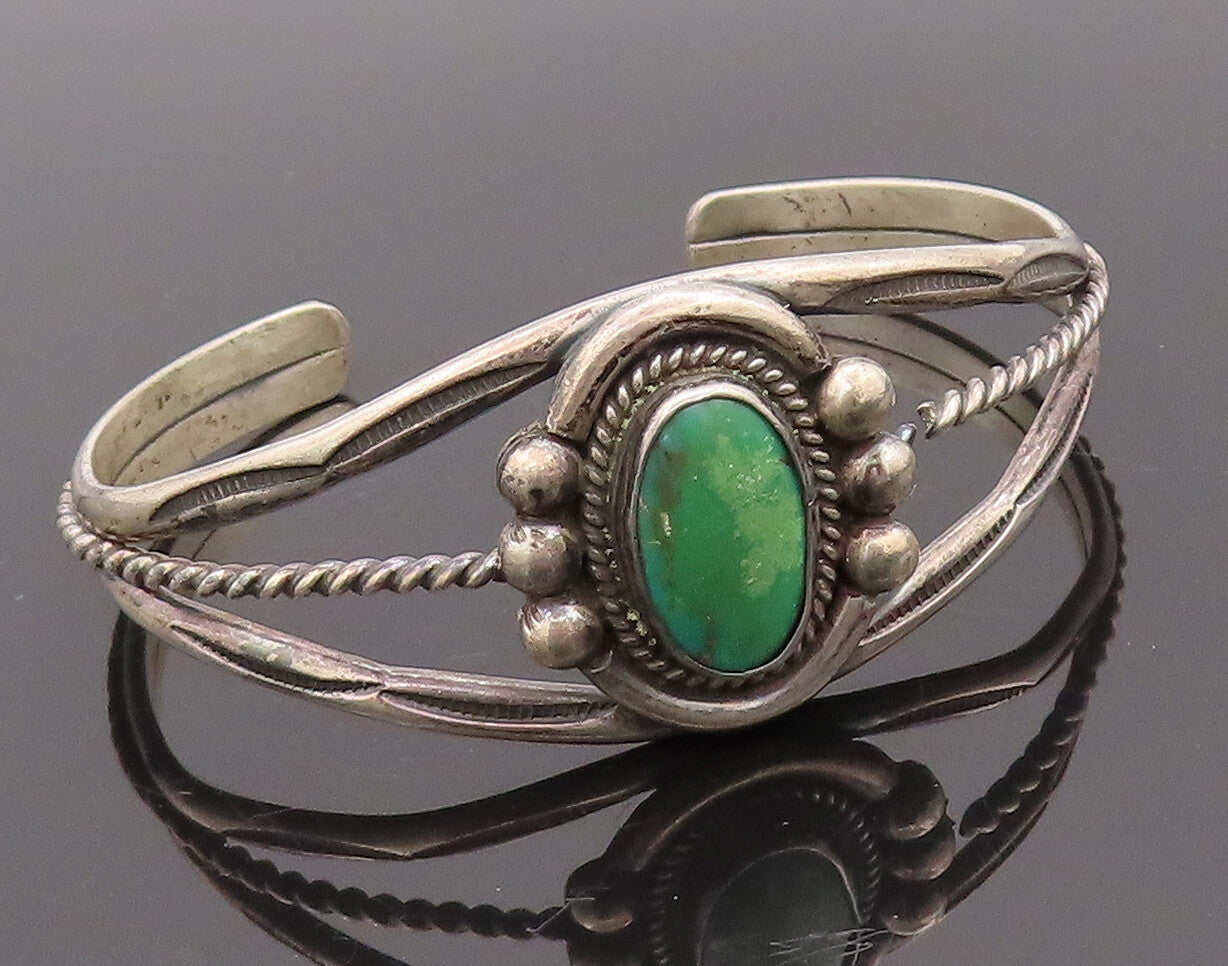 925 Sterling Silver Vintage Bracelet NAVAJO Turquoise Split Band Beaded  BT10163