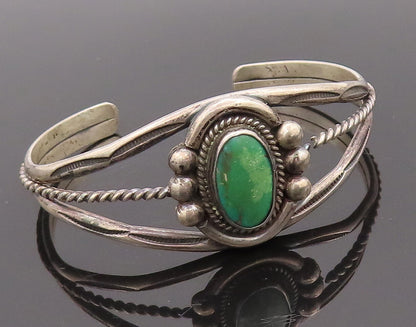925 Sterling Silver Vintage Bracelet NAVAJO Turquoise Split Band Beaded  BT10163