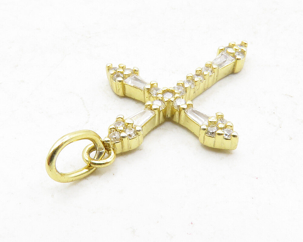 925 Sterling Silver  Petite Cubic Zirconia Religious Cross Pendant  PT10158