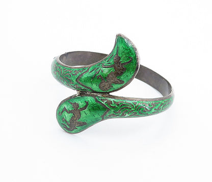 SIAM 925 Sterling Silver  Vintage Enamel Dancer Bypass Bangle Bracelet  BT2824