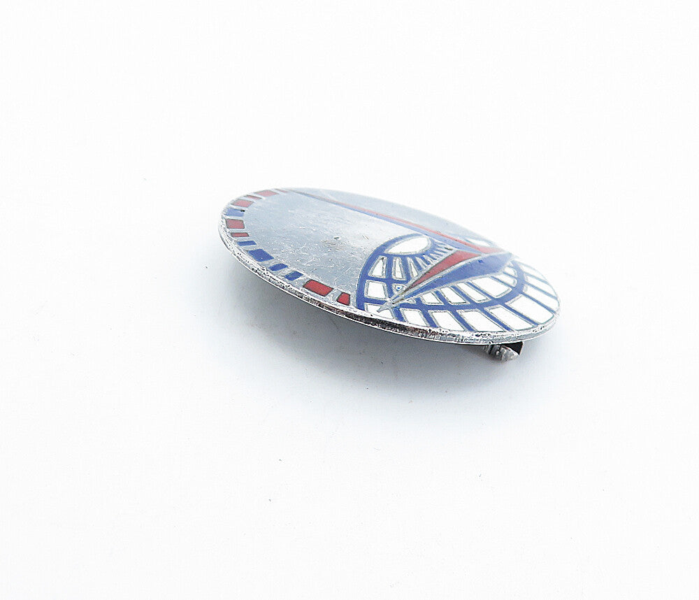 LEVELLE & CO. 925 Silver  Vintage Enamel Coated Design Round Brooch Pin BP1199