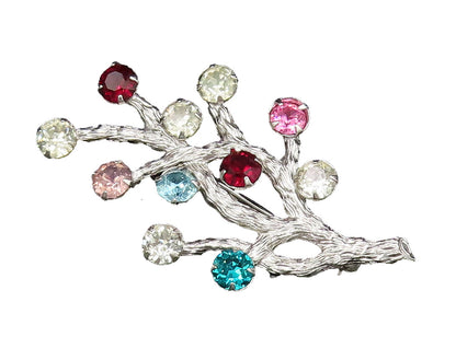 VAN DELL 925 Silver  Vintage Multi Rhinestone Tree Branch Brooch Pin  BP9791