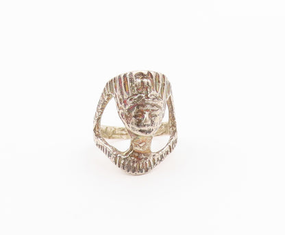 925 Sterling Silver Vintage Ring Etched Majesty Pharaoh Head Band  Sz 6  RG36531