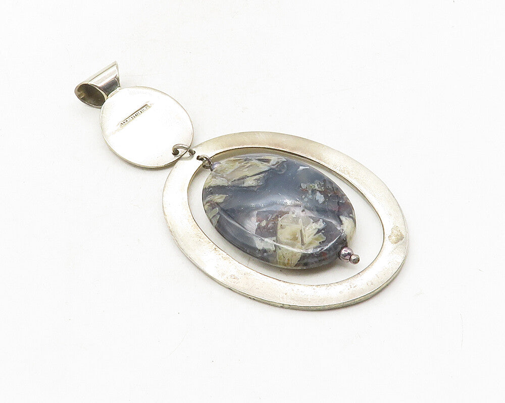 DDD MEXICO 925 Sterling Silver  Vintage Agate Textured Oval Pendant  PT7762