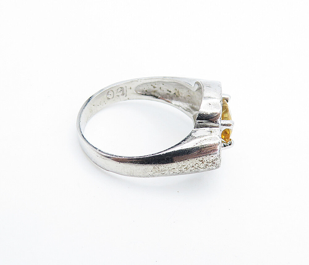 925 Sterling Silver  Citrine Shiny Etched Dome Solitaire Ring Sz 6  RG7648