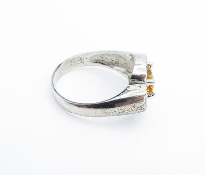 925 Sterling Silver  Citrine Shiny Etched Dome Solitaire Ring Sz 6  RG7648