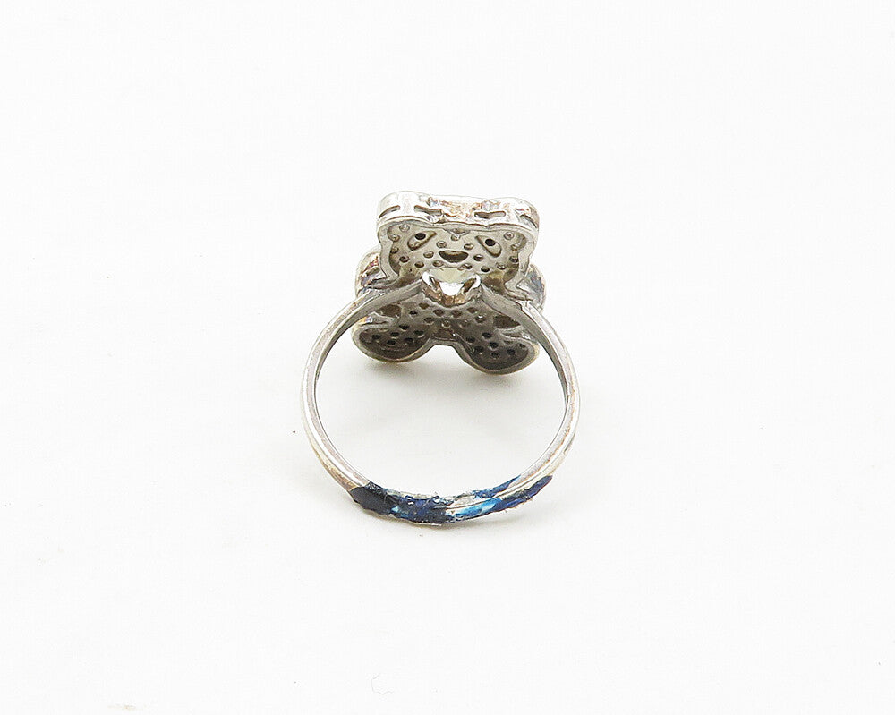 925 Sterling Silver  Peridot Hematite & Topaz Panda Band Ring Sz 6  RG17362