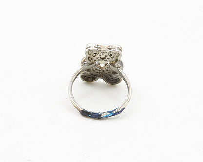 925 Sterling Silver  Peridot Hematite & Topaz Panda Band Ring Sz 6  RG17362
