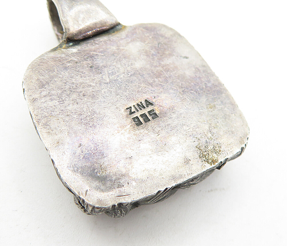 ZINA 925 Sterling Silver  Vintage Oxidized Basket Weave Design Pendant  PT3820