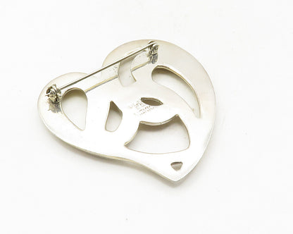 MEXICO 925 Sterling Silver  Vintage Shiny Swirl Love Heart Brooch Pin  BP3616