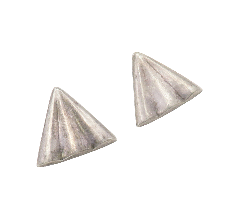 925 Sterling Silver  Vintage Dark Tone Fluted Triangle Drop Earrings  EG8532