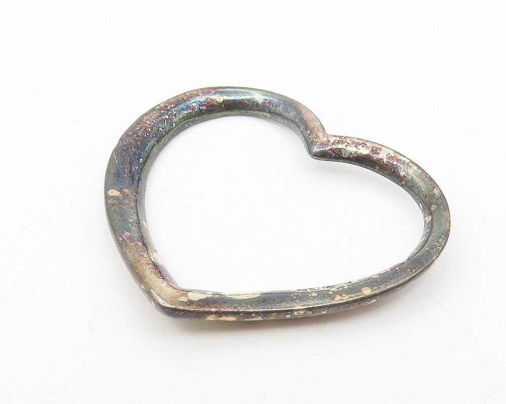 925 Sterling Silver  Vintage Dark Tone Open Love Heart Smooth Pendant  PT9133