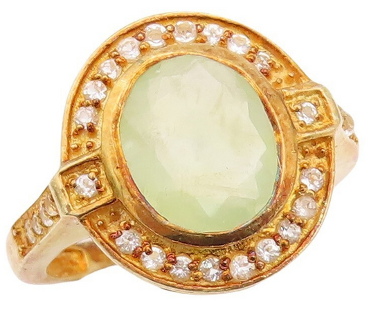 925 Sterling Silver Vintage Ring Gold Plated Green Gemstone Topaz  Sz 7  RG30067