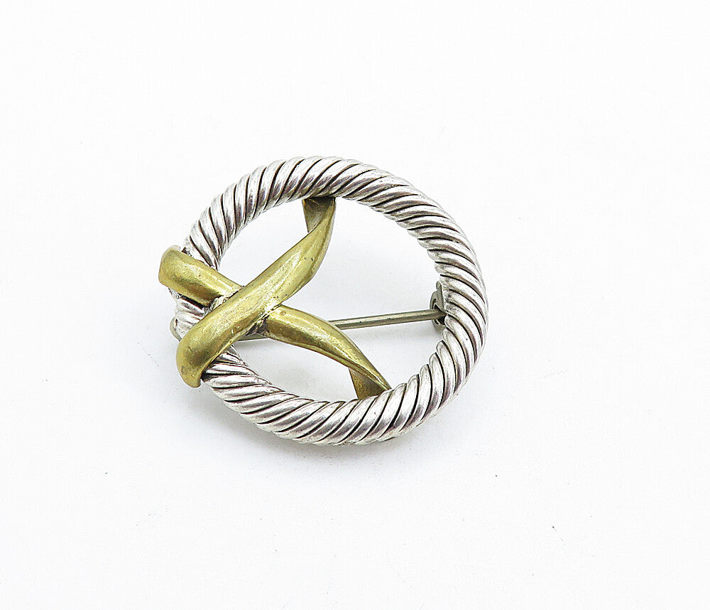 925 Sterling Silver  Vintage Two Tone Twist Open Circle Brooch Pin  BP2228