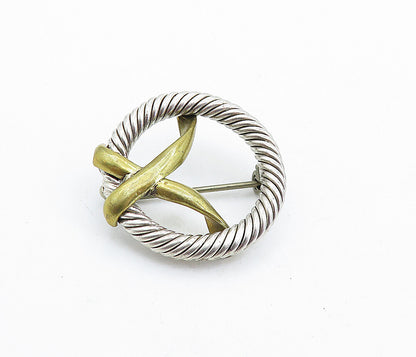 925 Sterling Silver  Vintage Two Tone Twist Open Circle Brooch Pin  BP2228