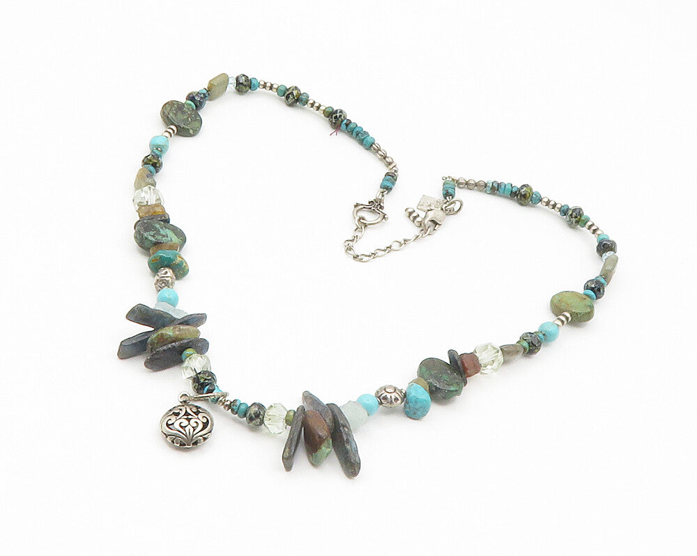 925 Sterling Silver Vintage Turquoise & Multi Stone Beaded Necklace NE2303