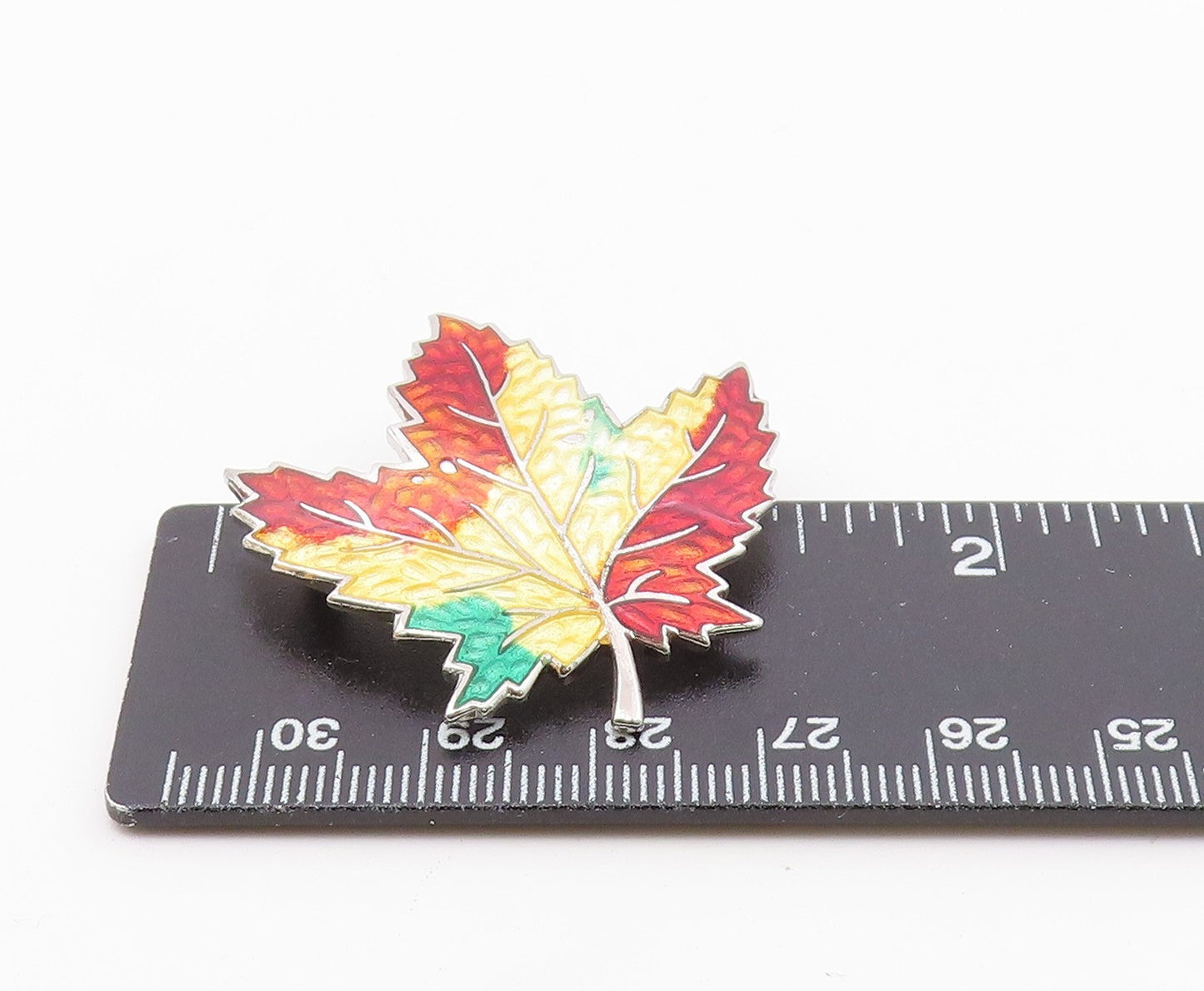925 Sterling Silver  Vintage Enamel Coated Autumn Leaf Brooch Pin  BP4207