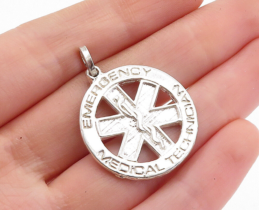 925 Sterling Silver  Vintage Emergency Medical Technician Pendant  PT4511