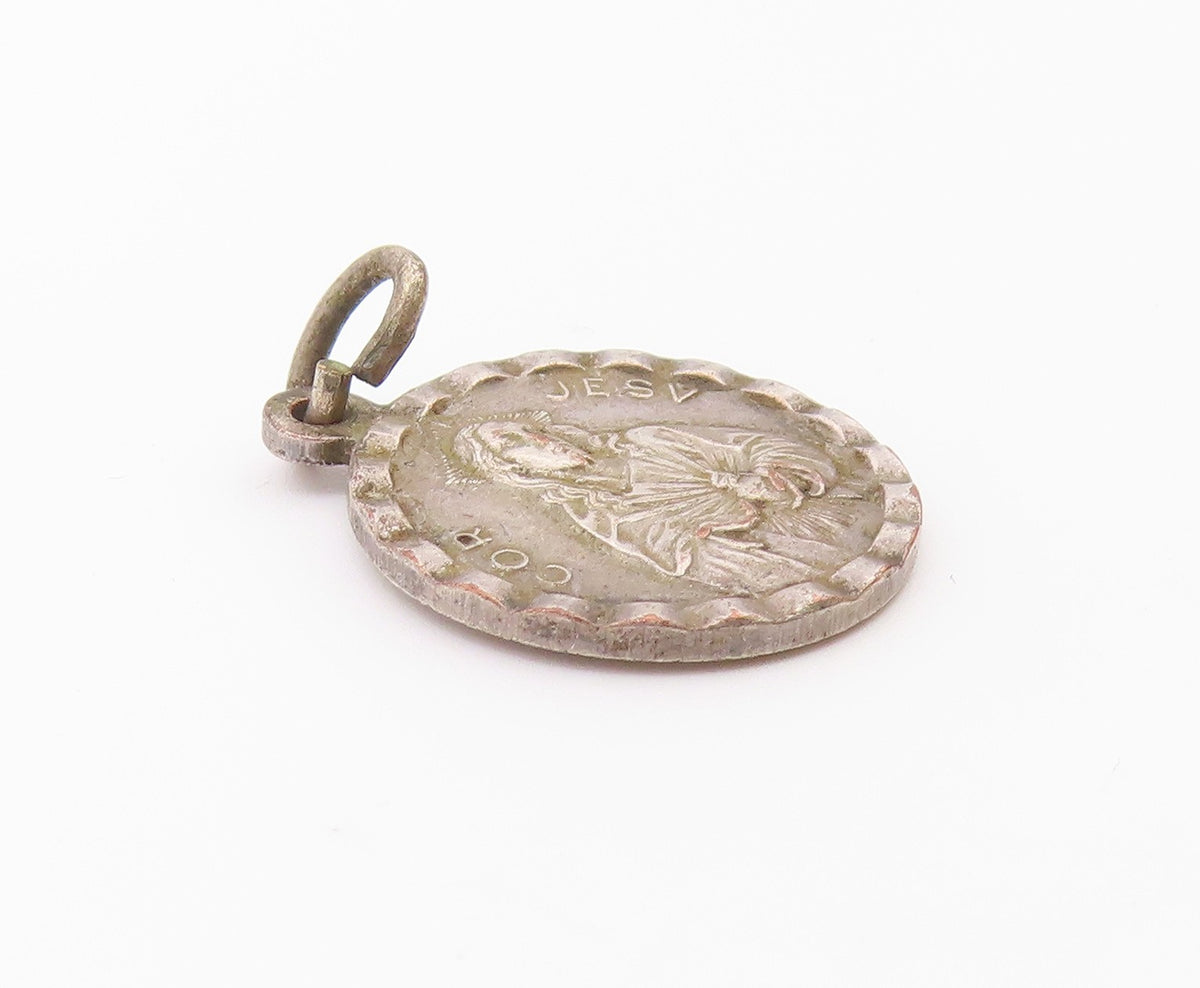 925 Sterling Silver  Vintage Petite Round Religious Figures Pendant  PT17150