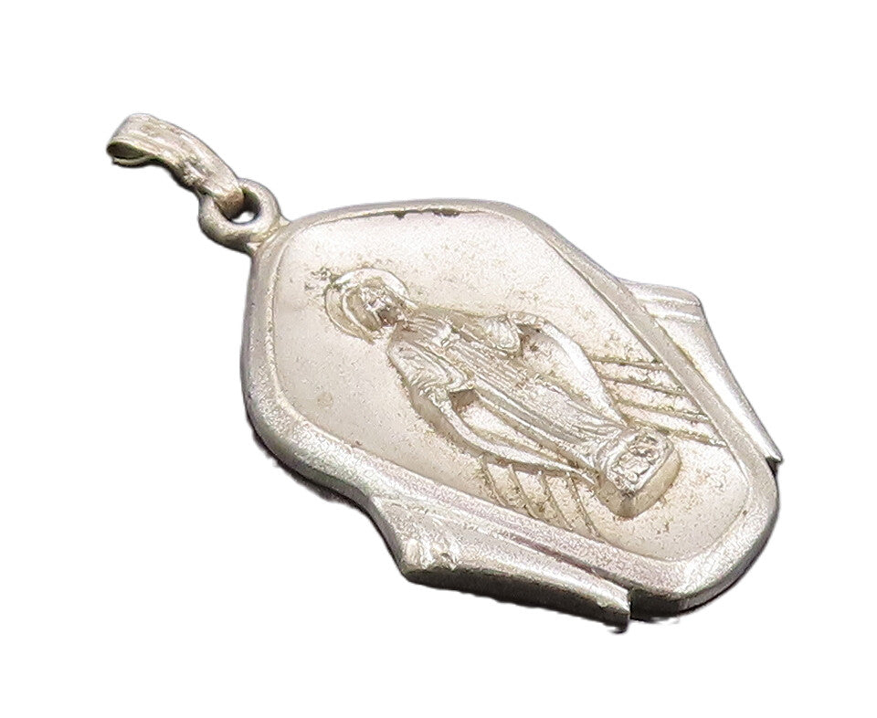 925 Sterling Silver Vintage Pendant THEDA Religious Carved Mother Mary  PT22717