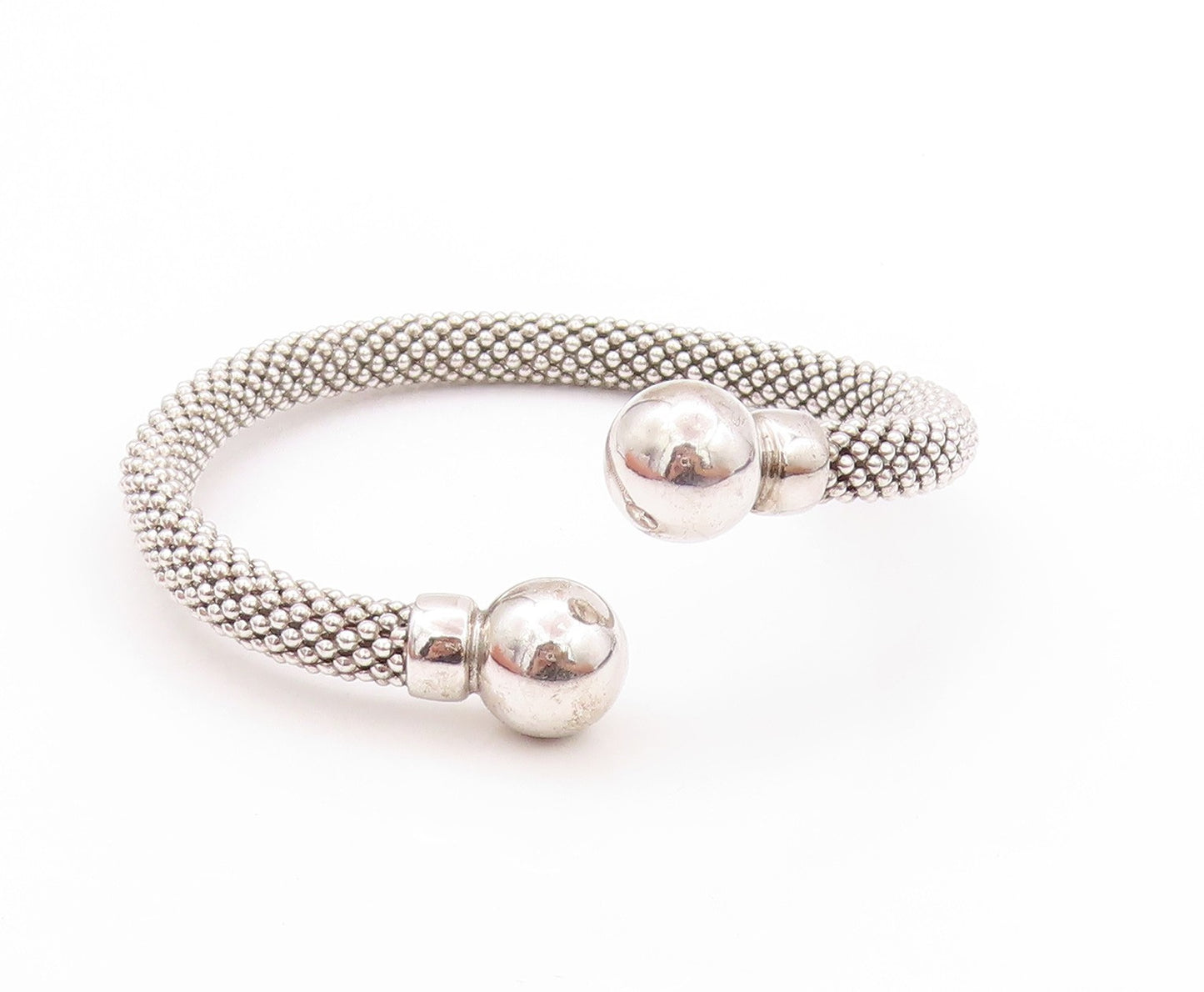 925 Sterling Silver Vintage Bracelet Modernist Beaded Cuff Band  BT11215