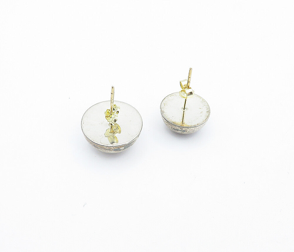 925 Sterling Silver & 14K GOLD  Vintage Shiny Round Dome Stud Earrings  EG2139